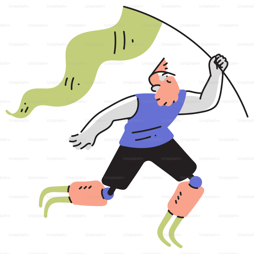 A drawing of a man holding a stick