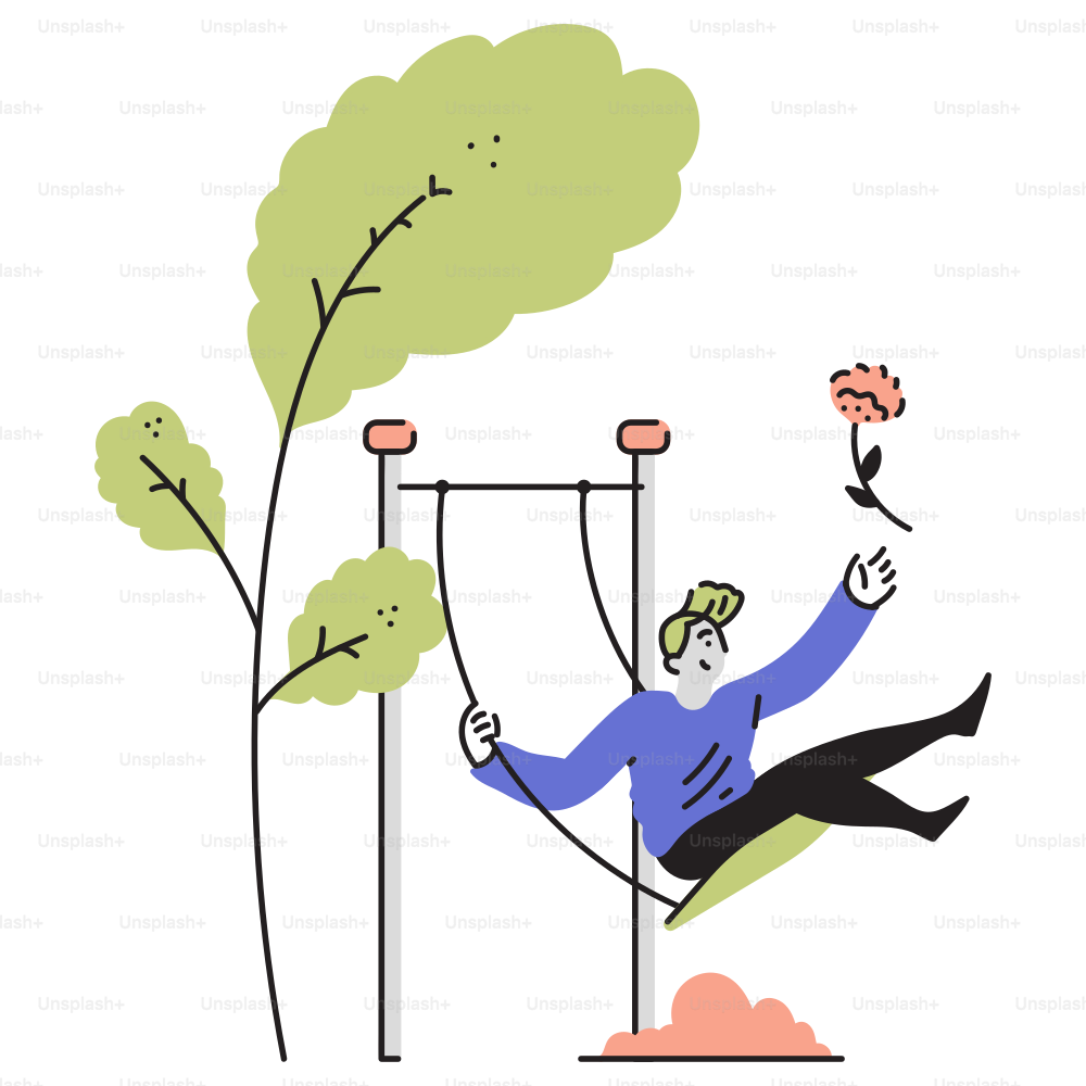 A man is swinging on a swing set
