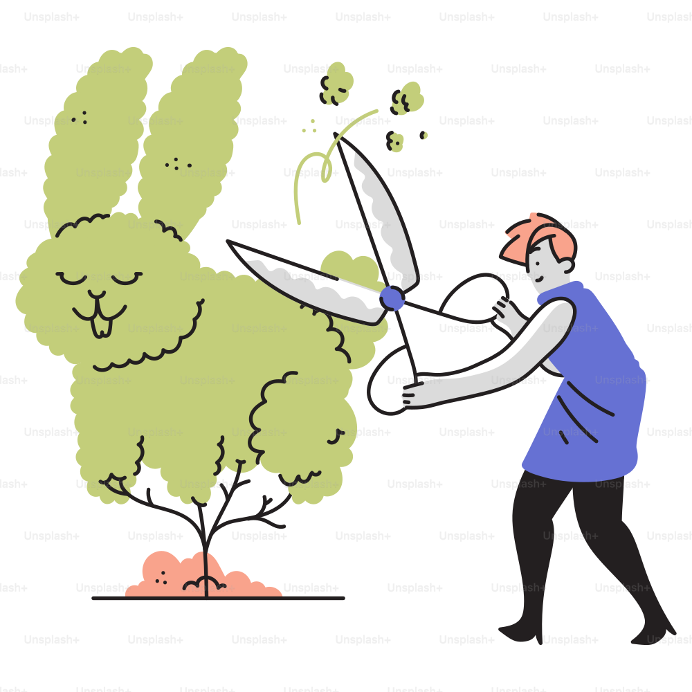 A man holding a pair of scissors cutting a tree