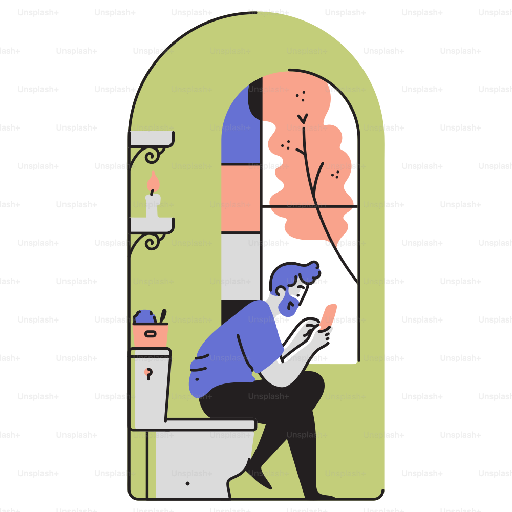 Un homme assis sur des toilettes devant une fenêtre