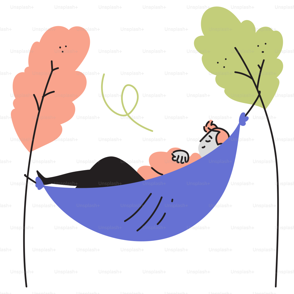 A cartoon of a man laying in a hammock