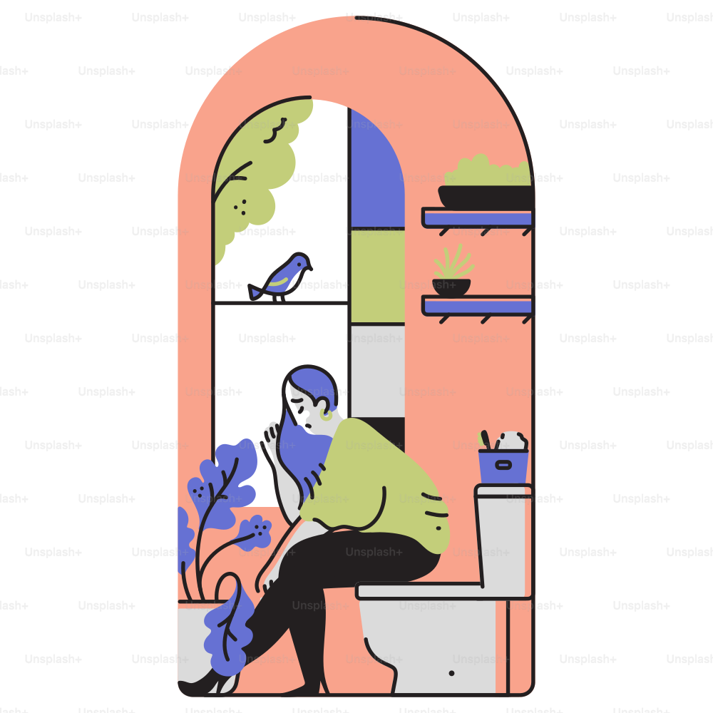 Une personne assise sur des toilettes dans une salle de bain