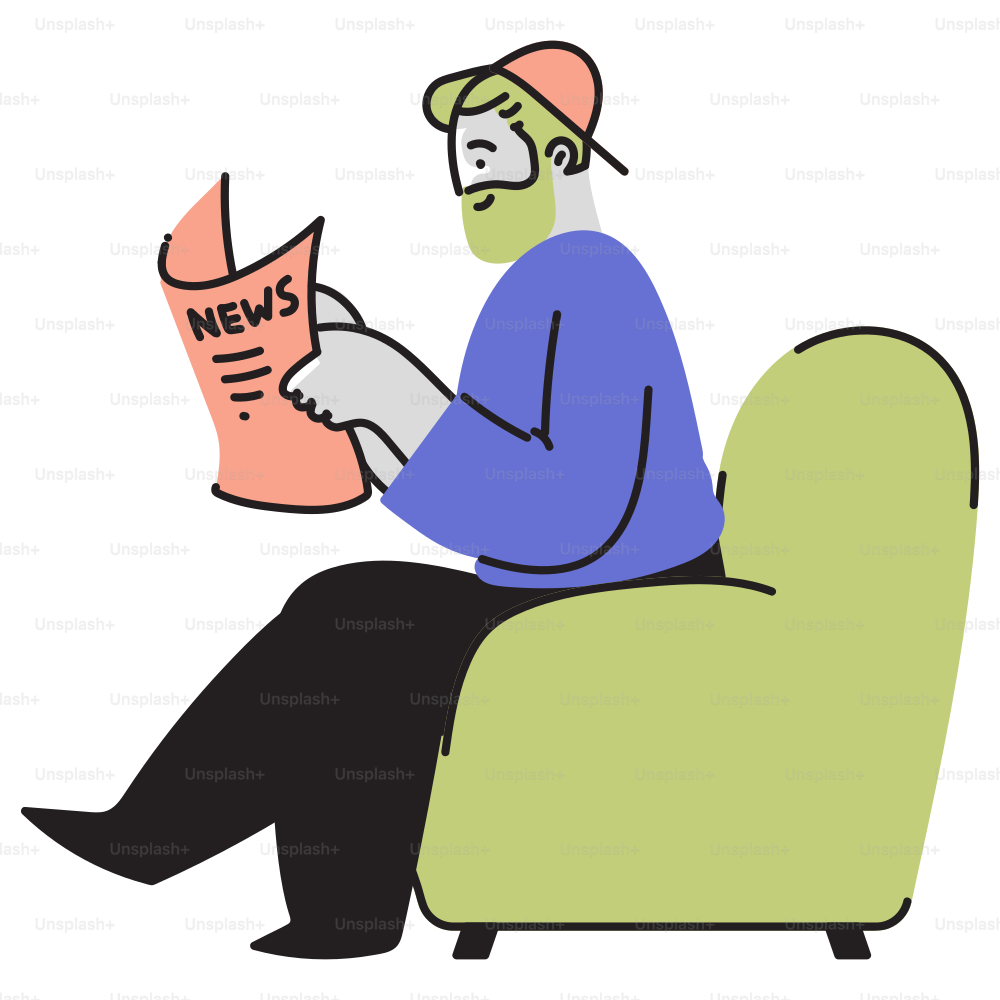 A man sitting in a chair reading a newspaper