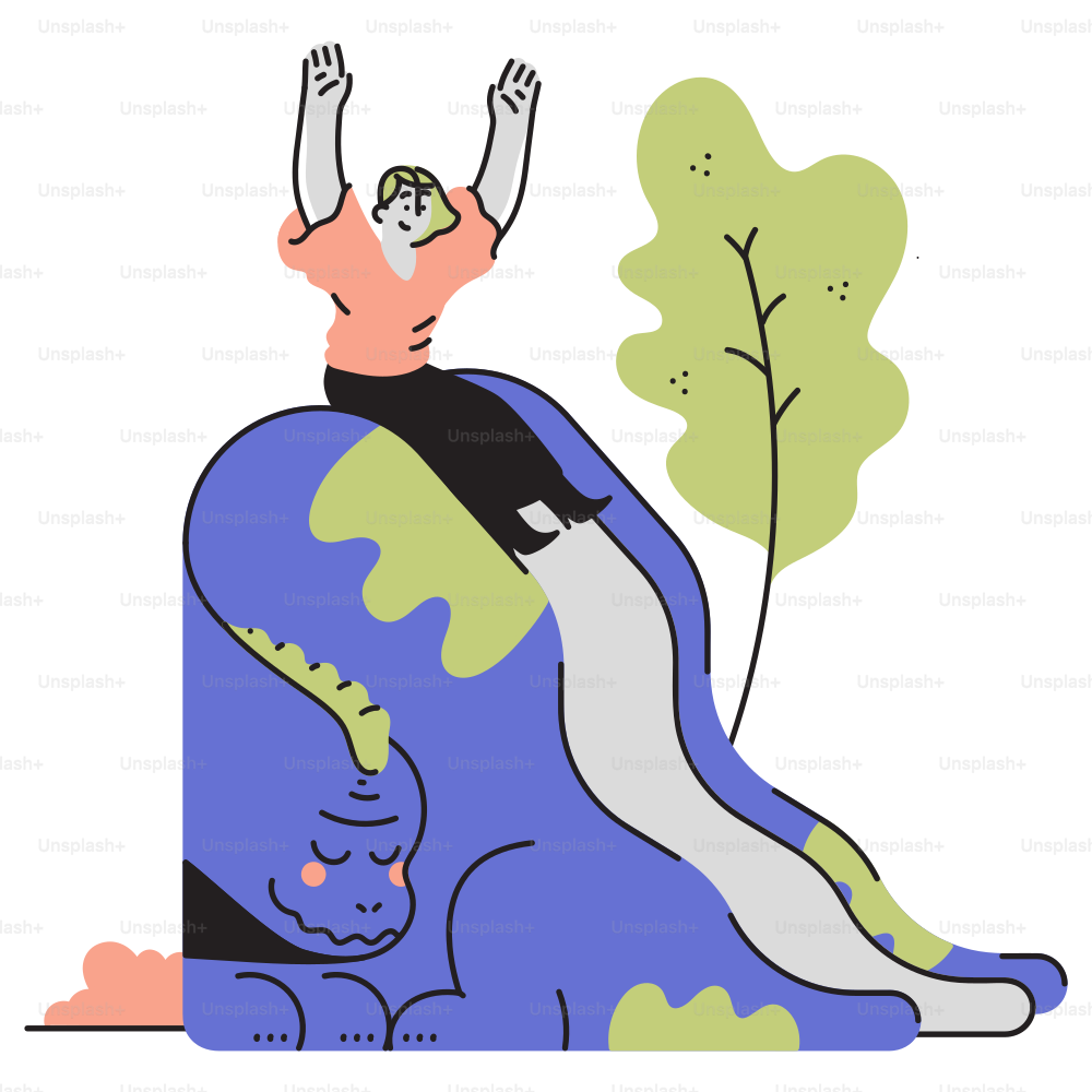 A man sitting on top of a blue couch next to a tree