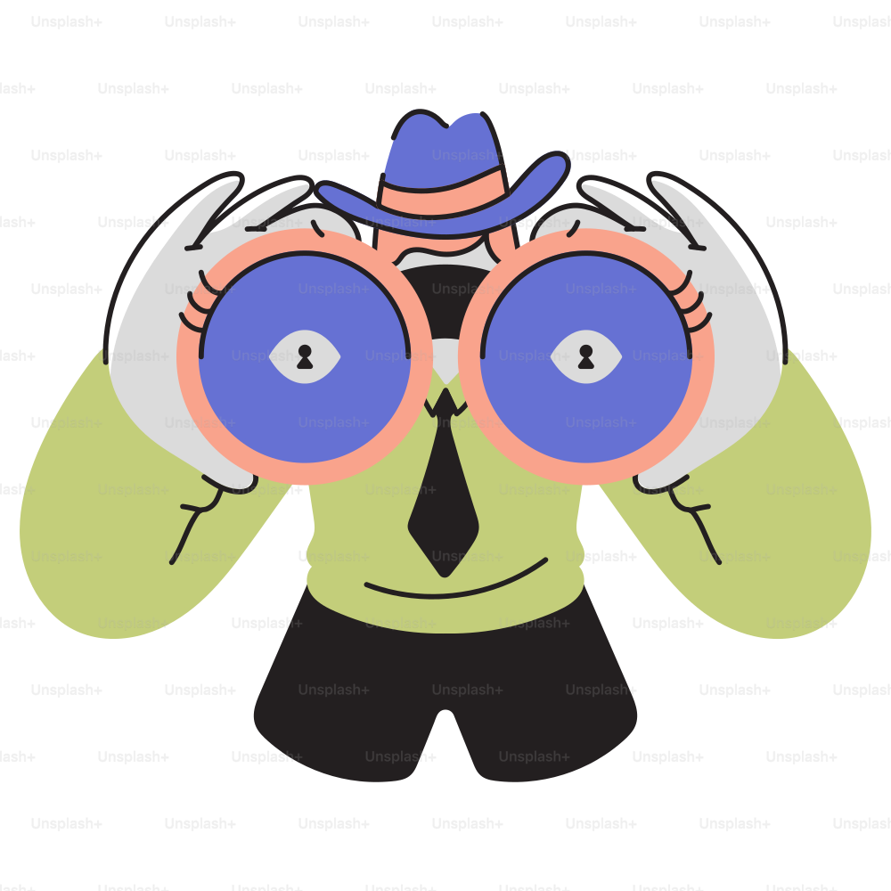 A man in a tie and hat looking through binoculars