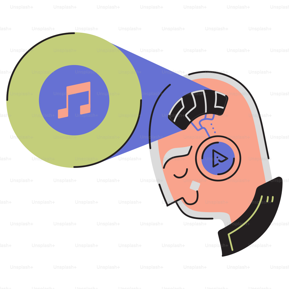 A man with headphones and a musical note on his ear