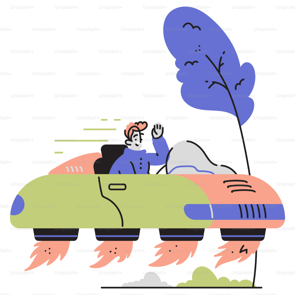 A man driving a car with a tree on top of it