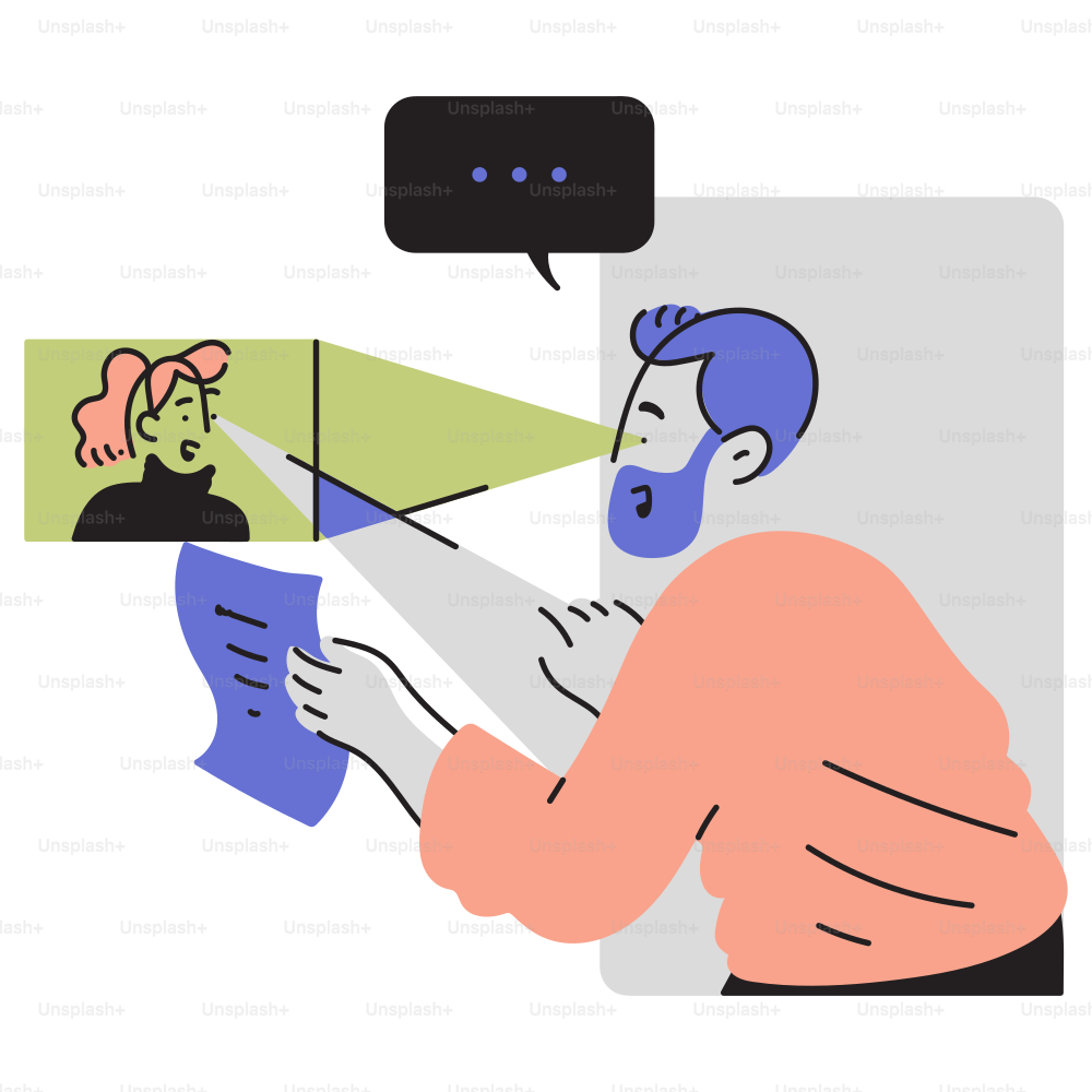 Ein Mann, der durch eine Lupe auf eine Frau blickt