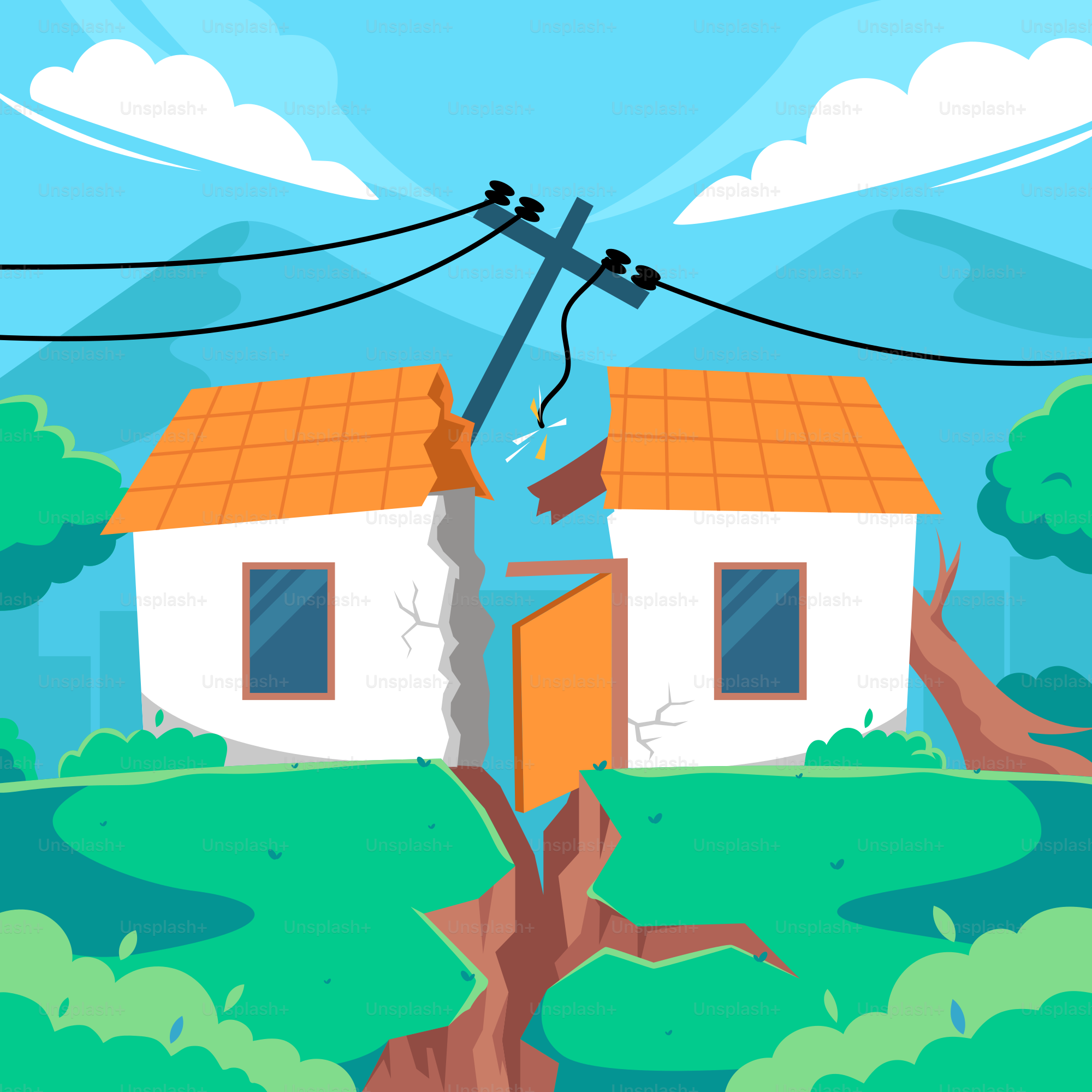 Ein Haus, das von einer Stromleitung getroffen wurde