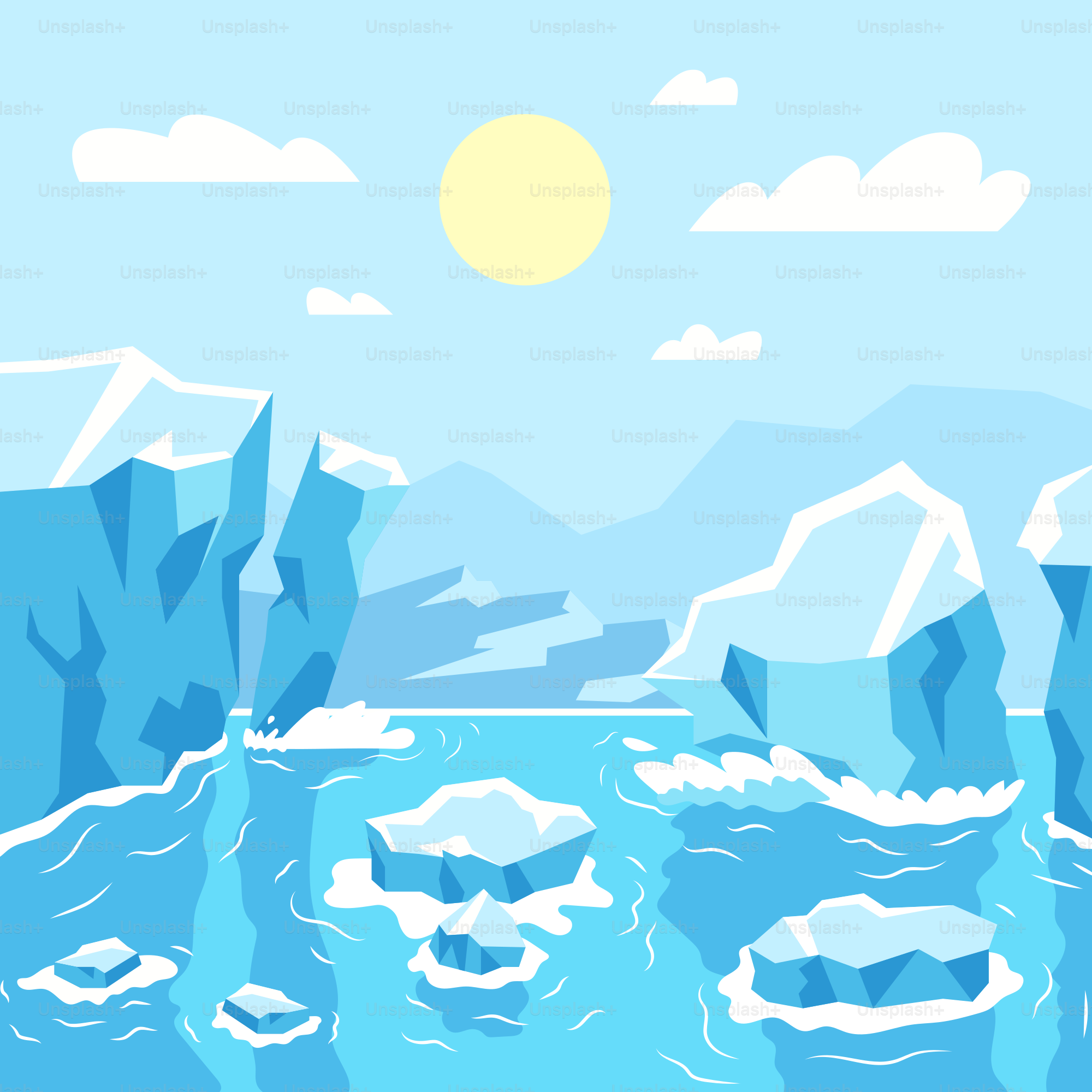 An iceberg floating in the ocean with mountains in the background
