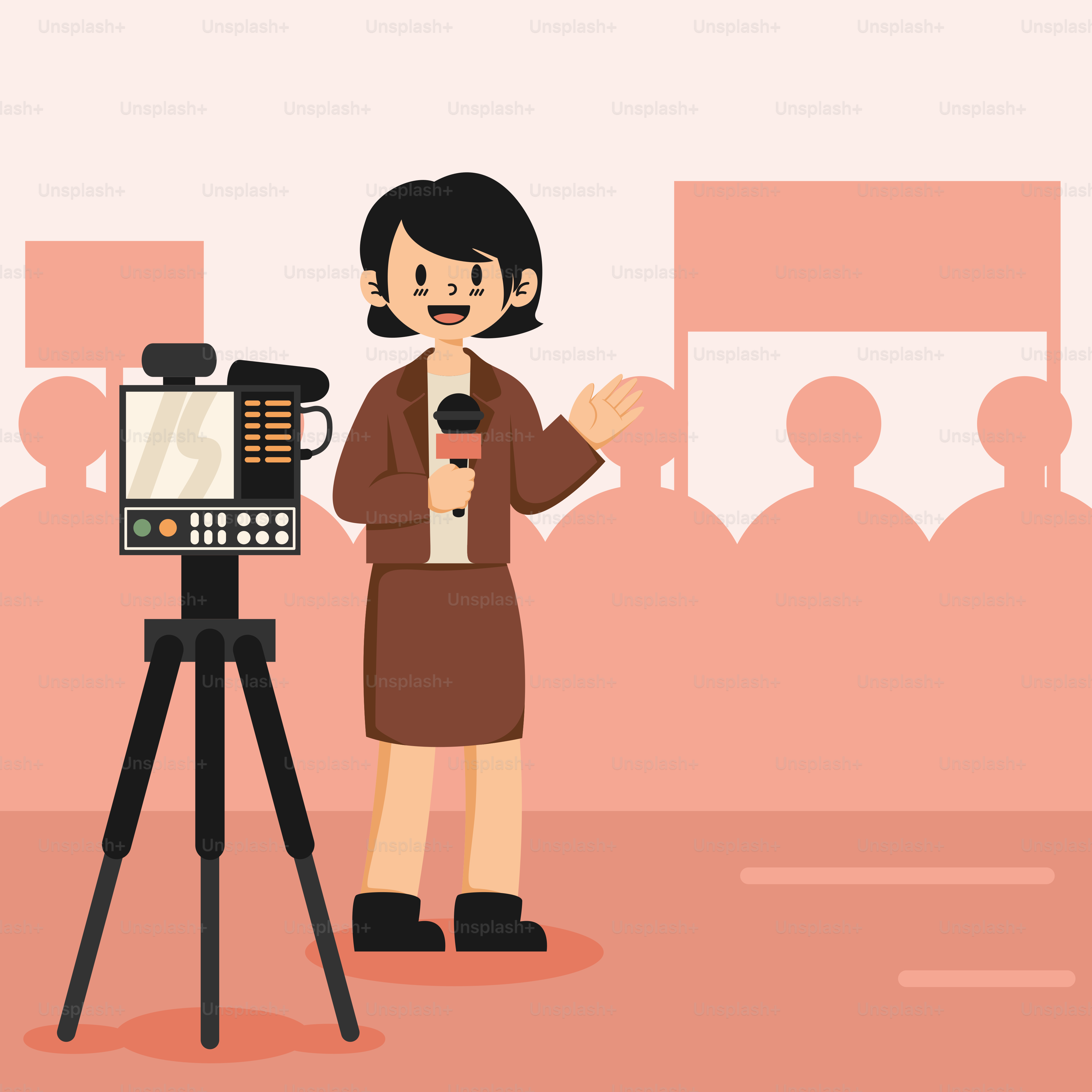 Eine Frau, die vor einer Kamera steht