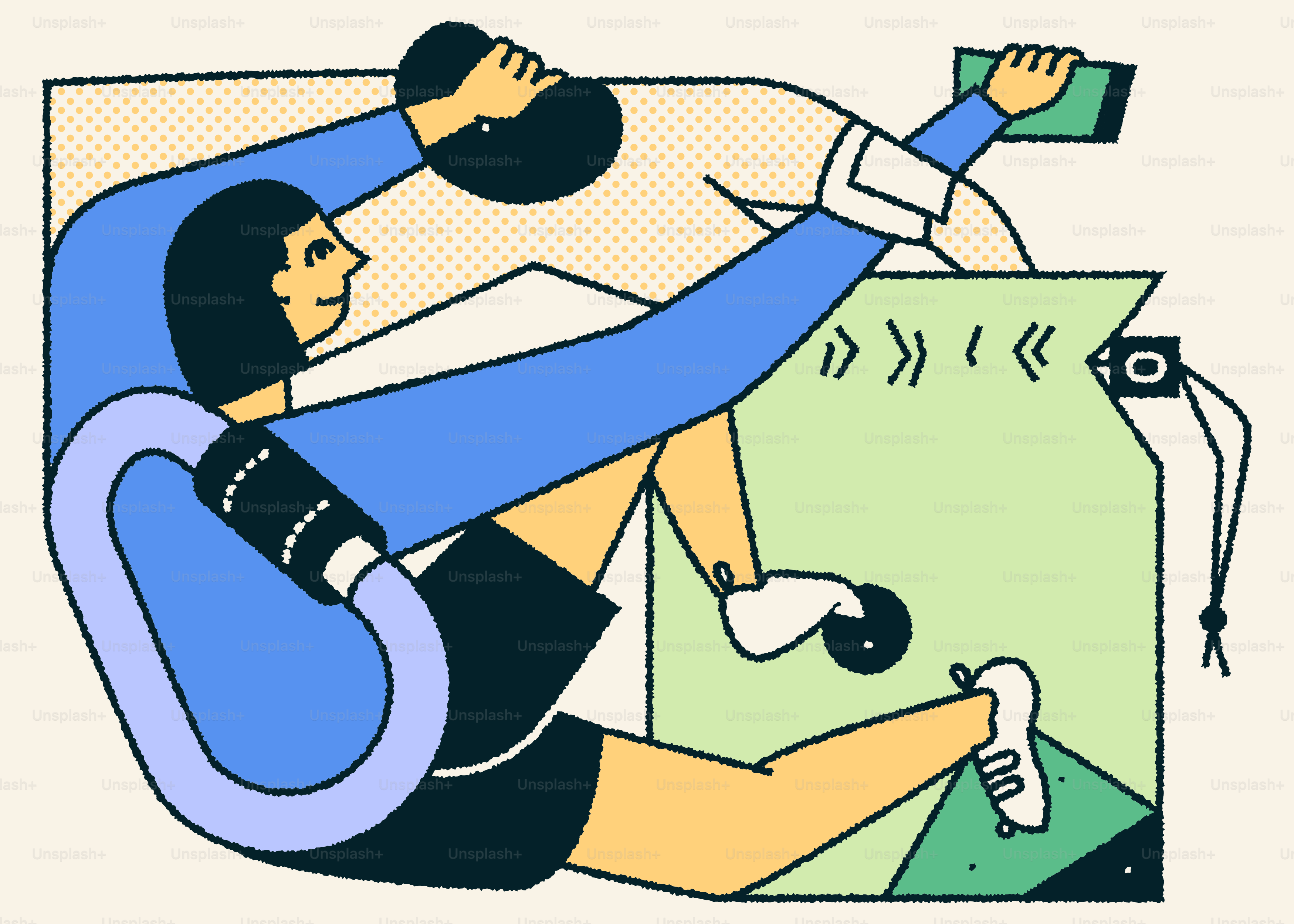 A drawing of a man sitting on the ground