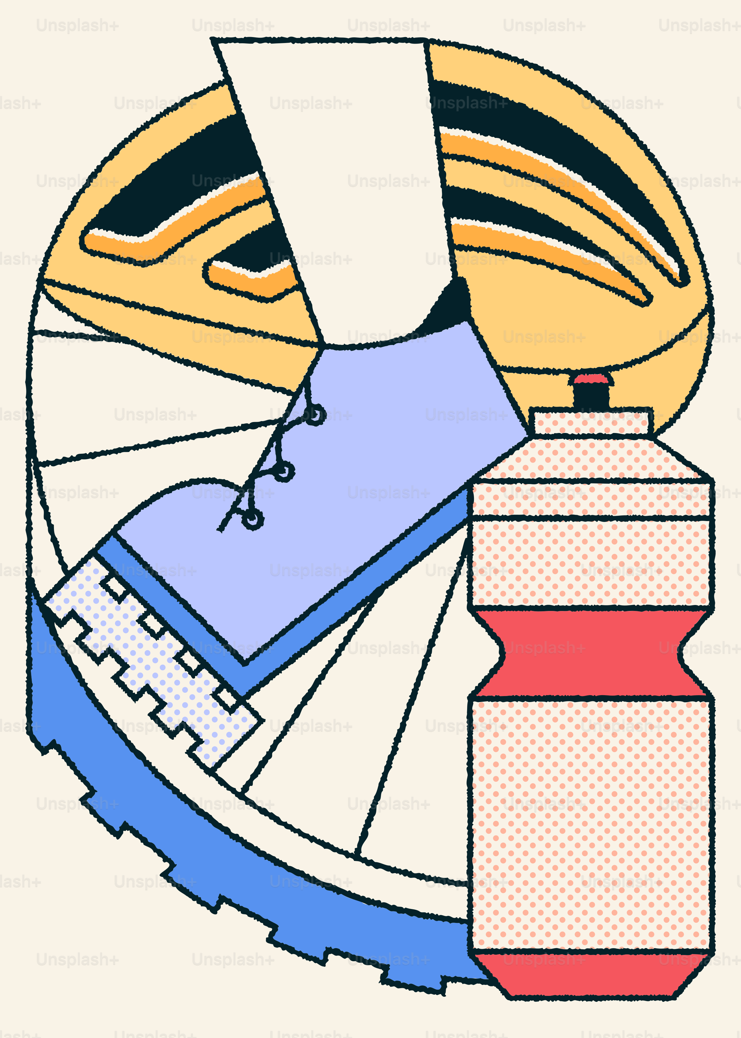 A drawing of a pair of shoes next to a bottle