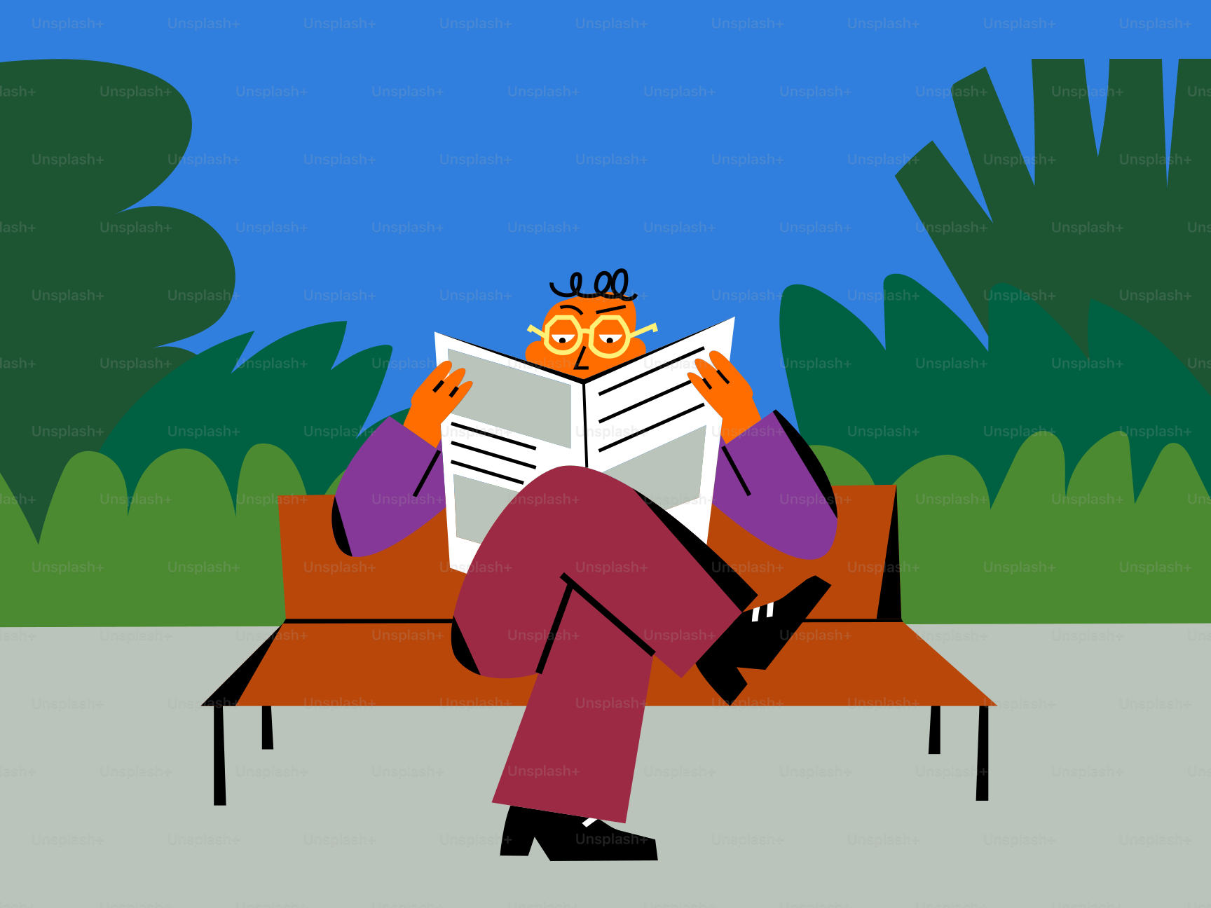 Un hombre sentado en un banco leyendo un periódico