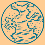 Eine Zeichnung der Erde auf gelbem Hintergrund