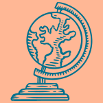 台座に置かれた地球儀の図