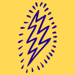 A yellow background with a blue lightning bolt