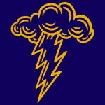 A cloud with a lightning bolt in the middle of it