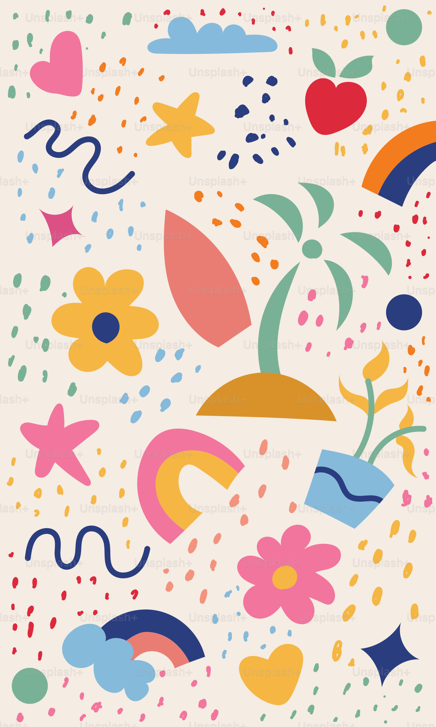 Une image d’un motif avec des fleurs, des cœurs et des étoiles