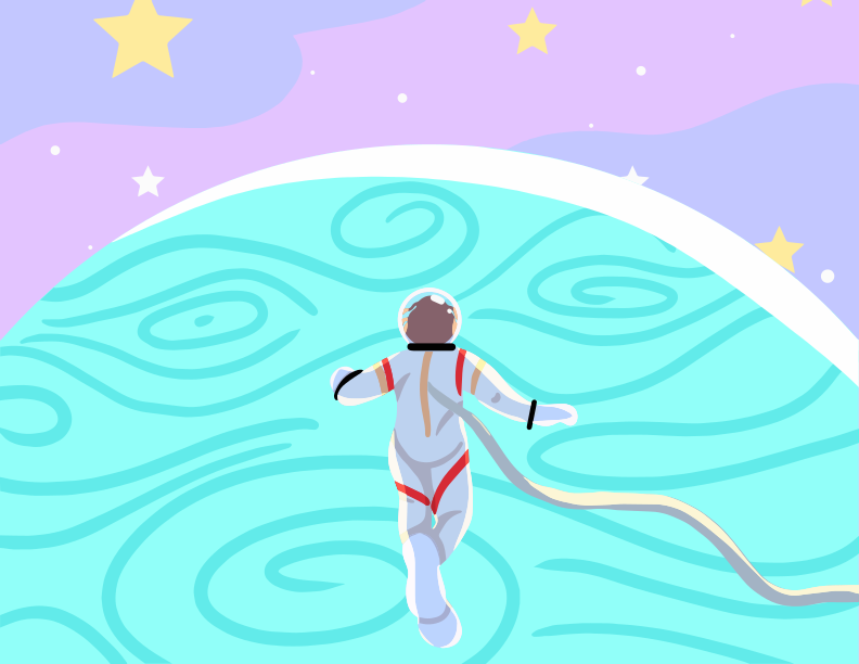 A person in a space suit floating in the air