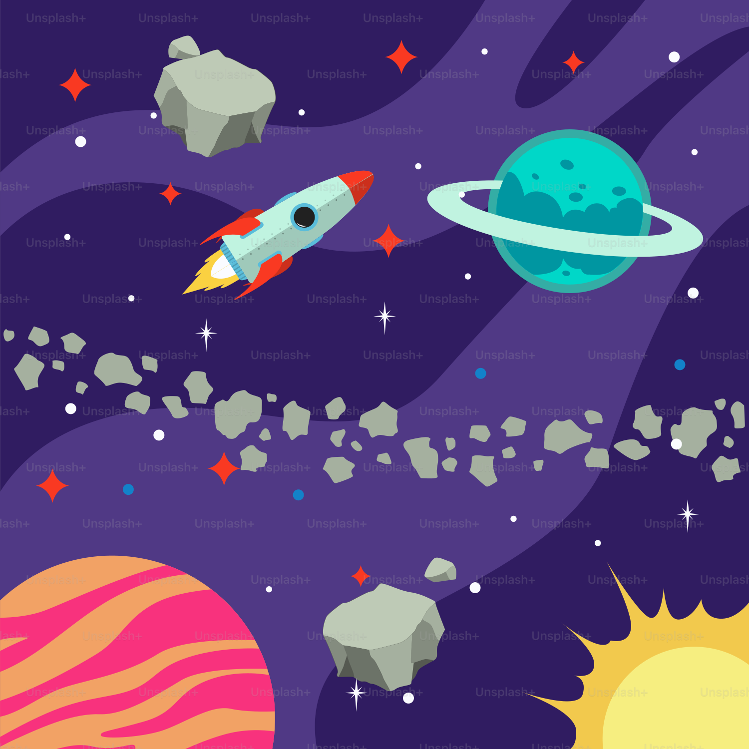 A space scene with a rocket and planets vector – Technology Image on ...