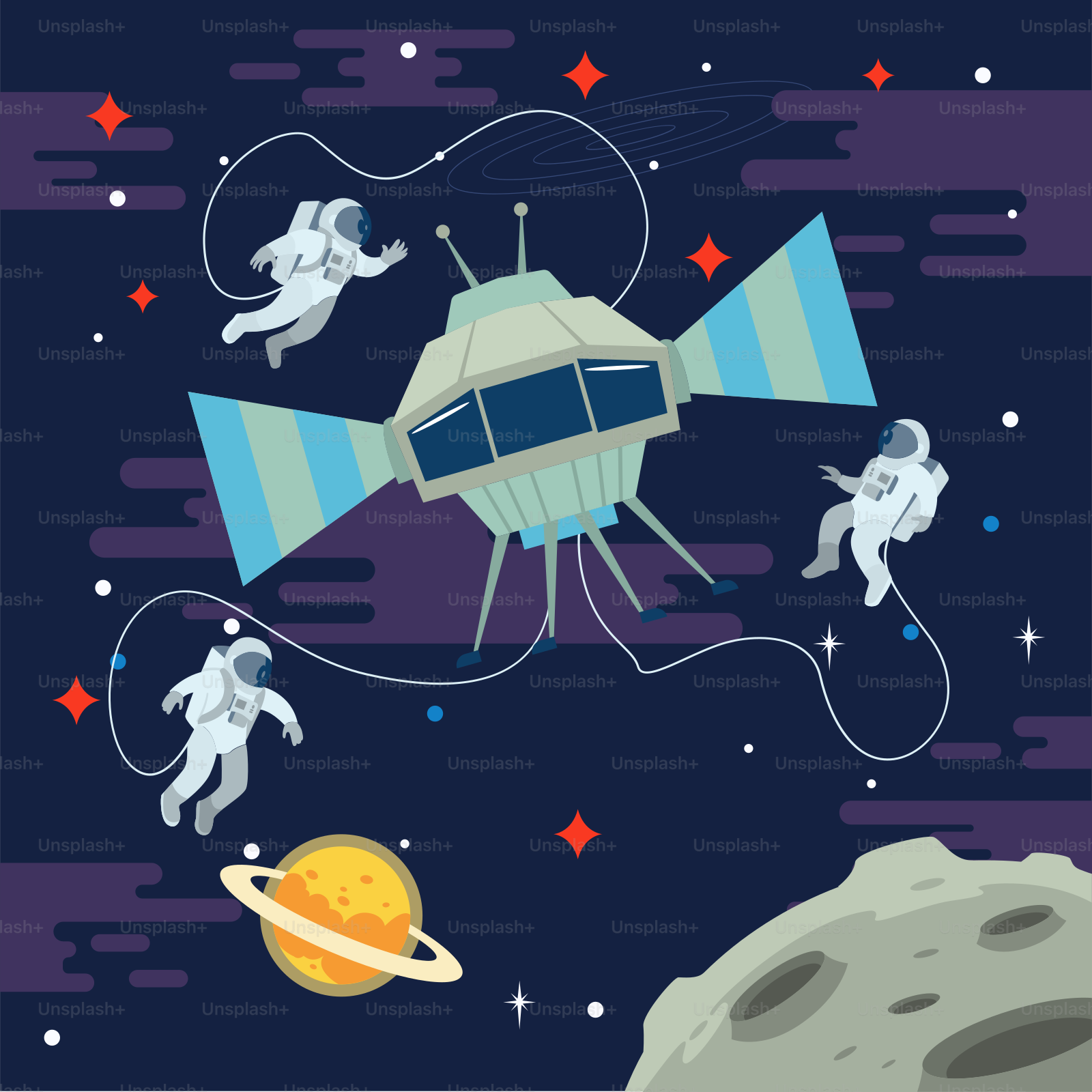 우주 비행사와 행성이 있는 우주 정거장의 이미지