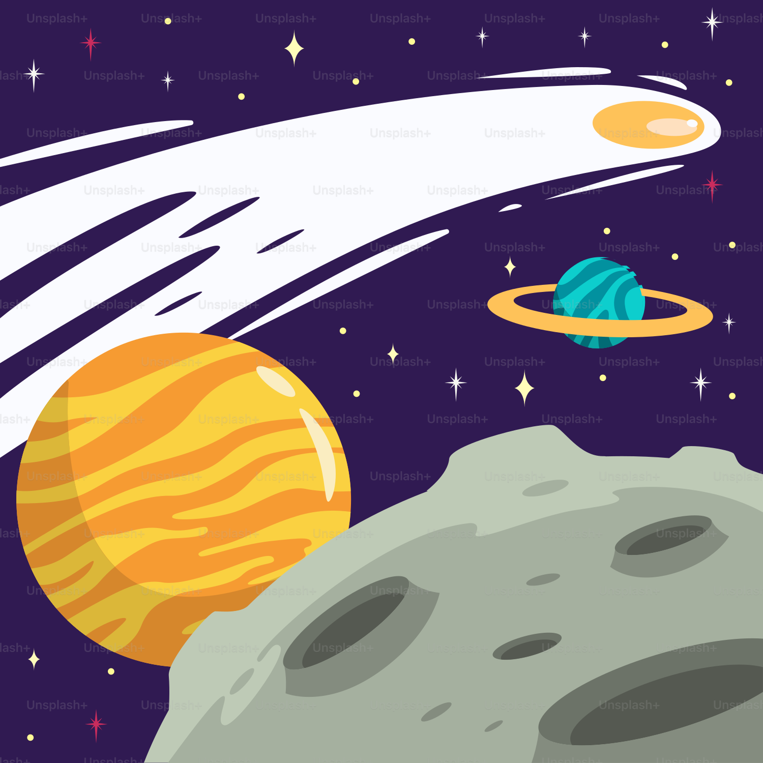 토성과 토성이 있는 우주 장면 이미지