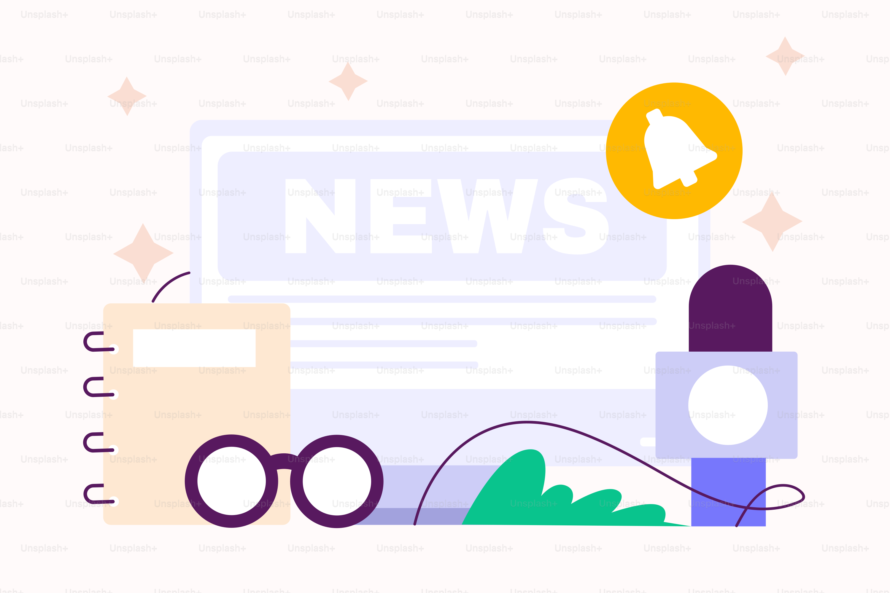 Un periódico con una lupa al lado