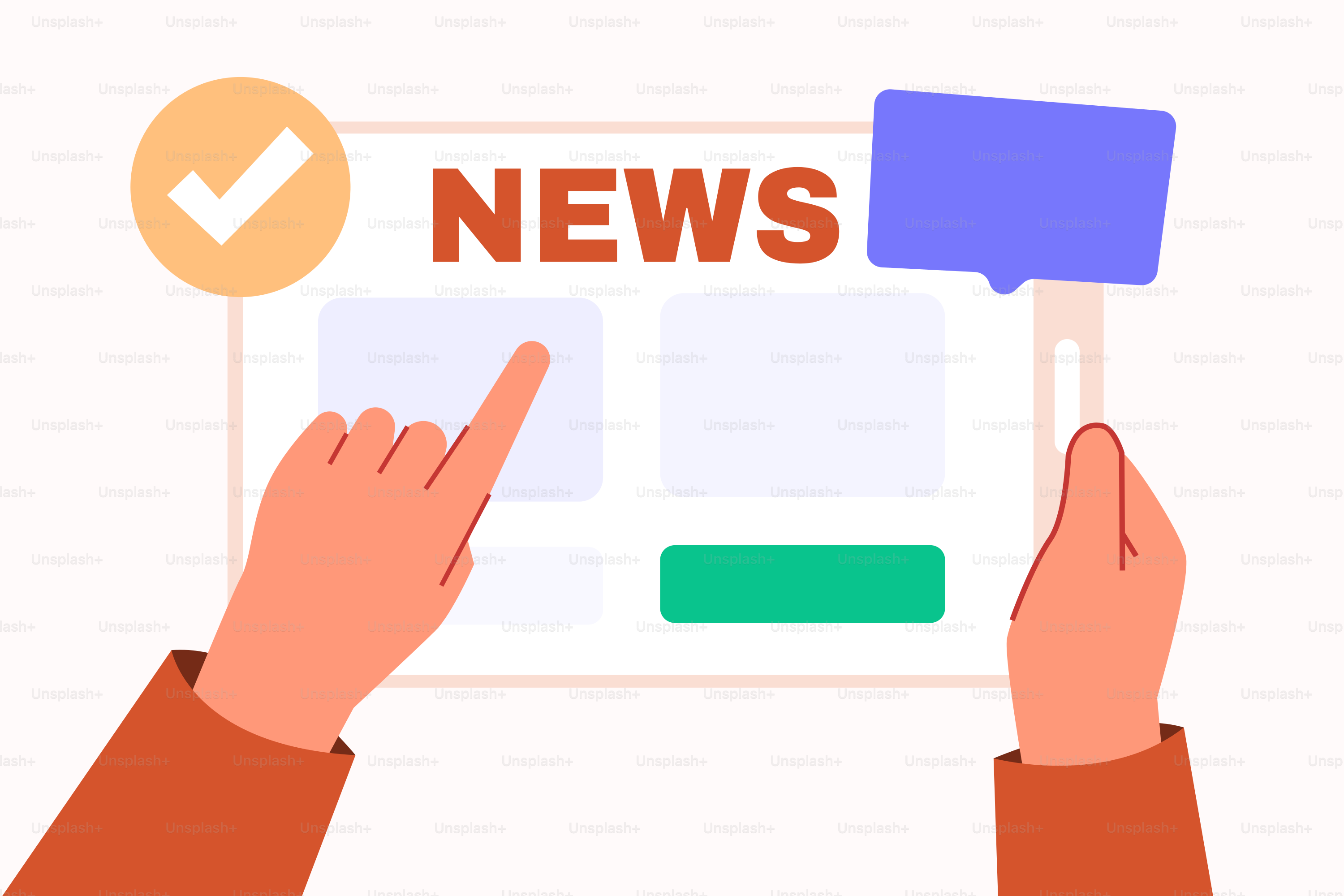 Dos manos apuntando a una página de noticias