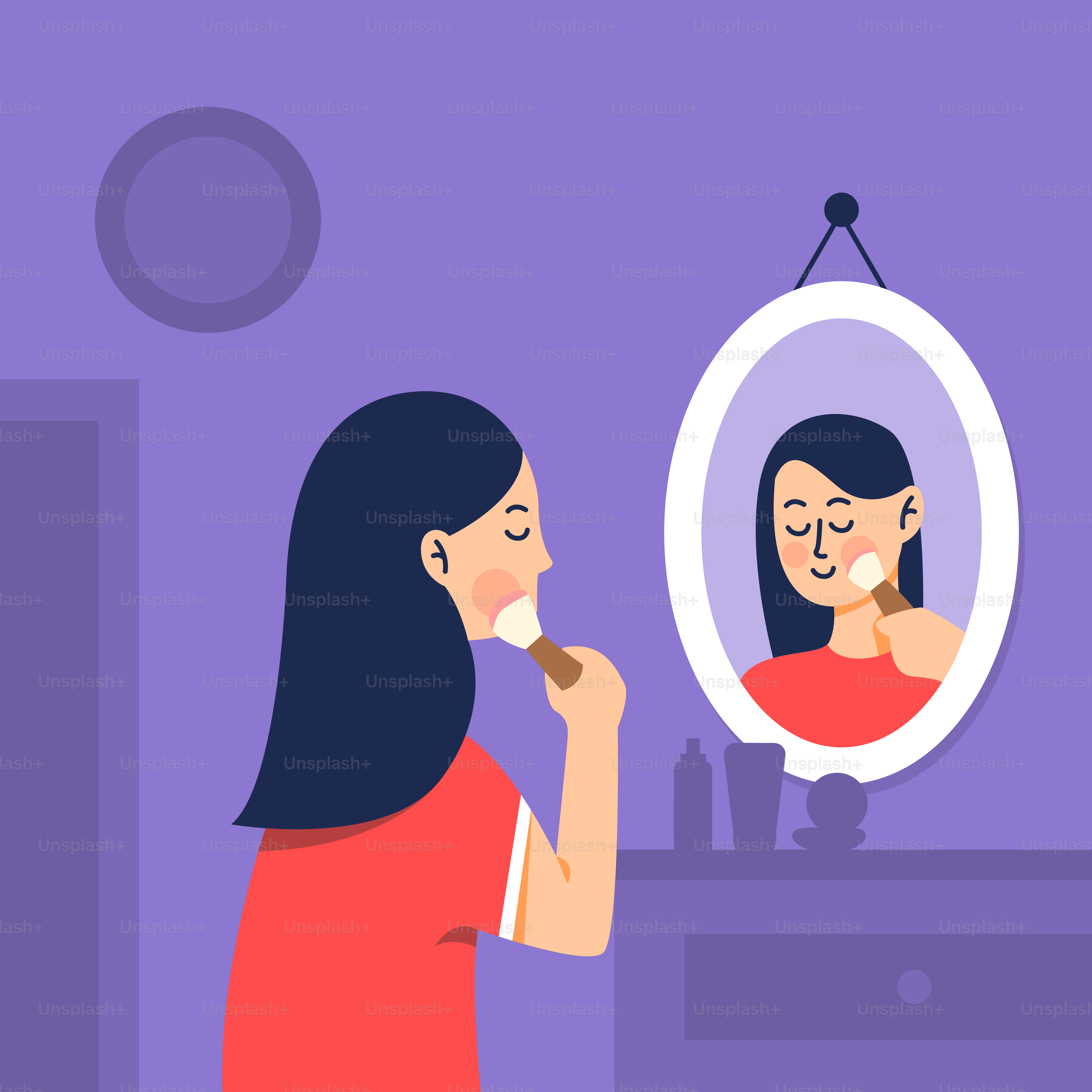 A woman brushing her teeth in front of a mirror