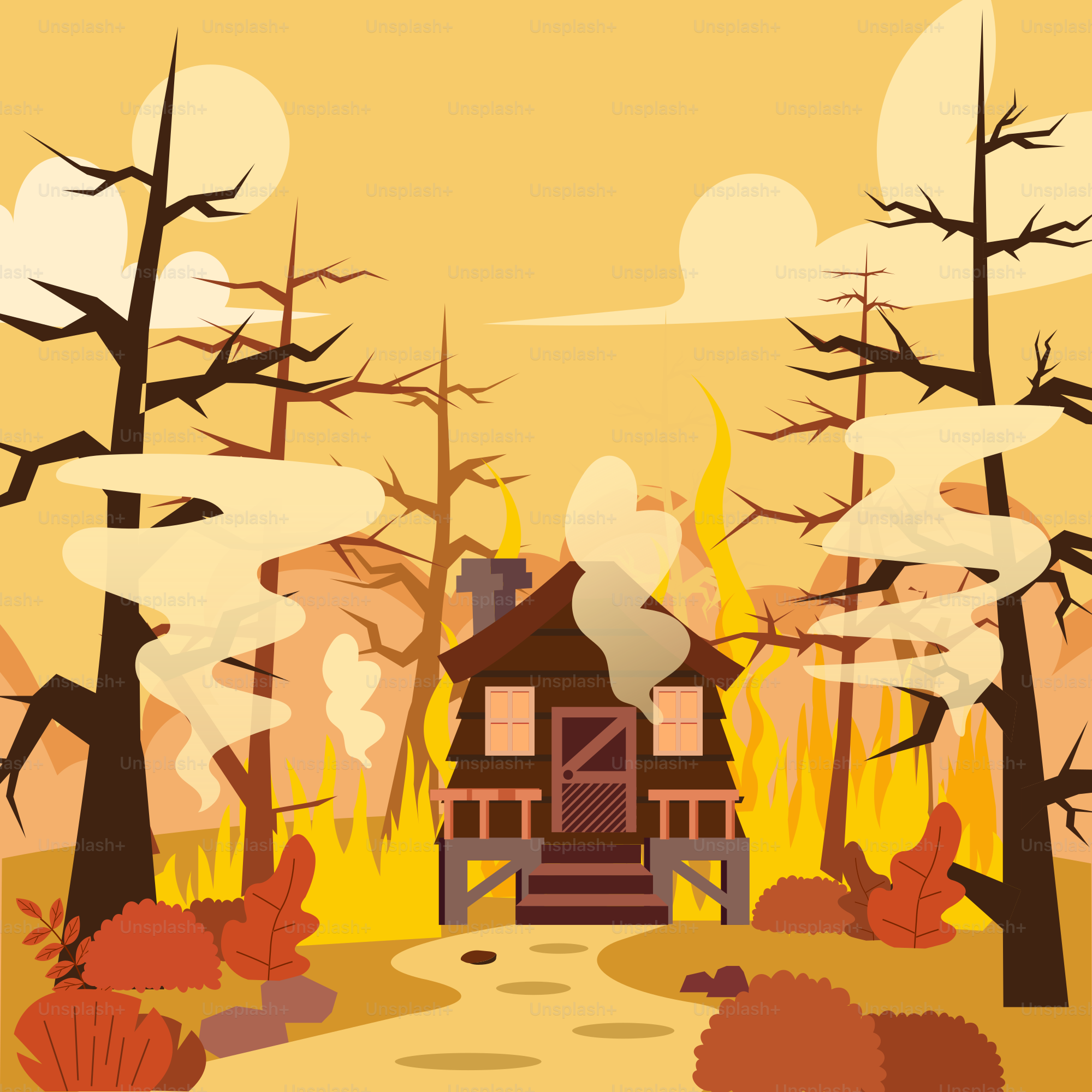 A cartoon of a cabin in the woods