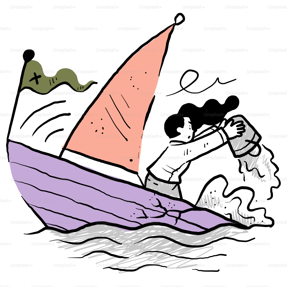 Eine Zeichnung einer Frau auf einem Segelboot