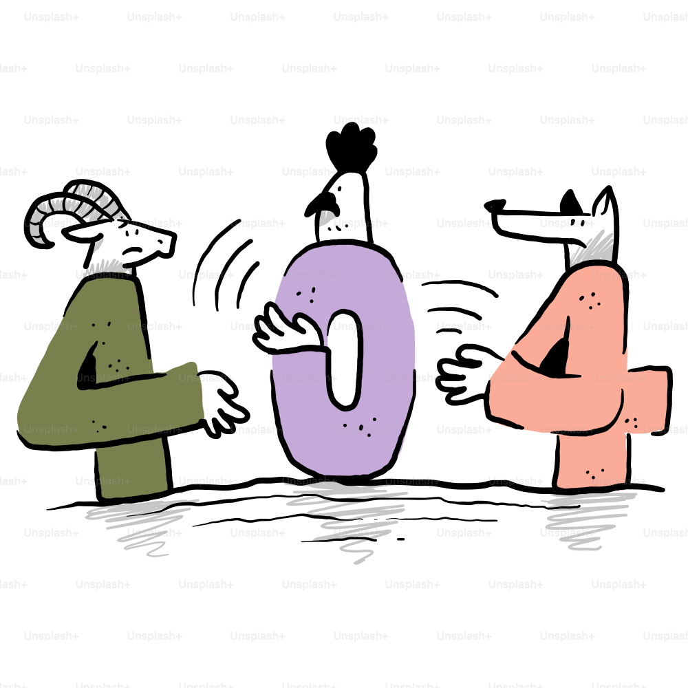 A cartoon drawing of three people and a dog