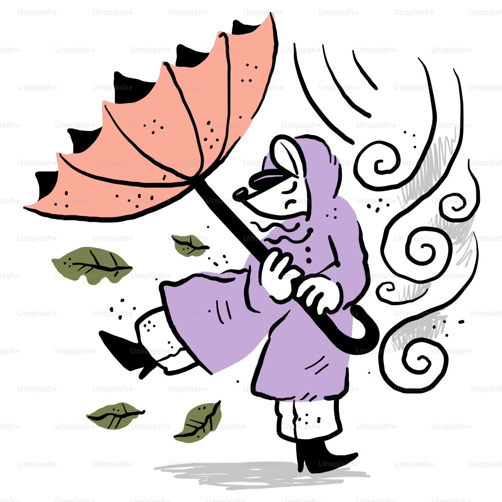 Un dibujo de una mujer sosteniendo un paraguas