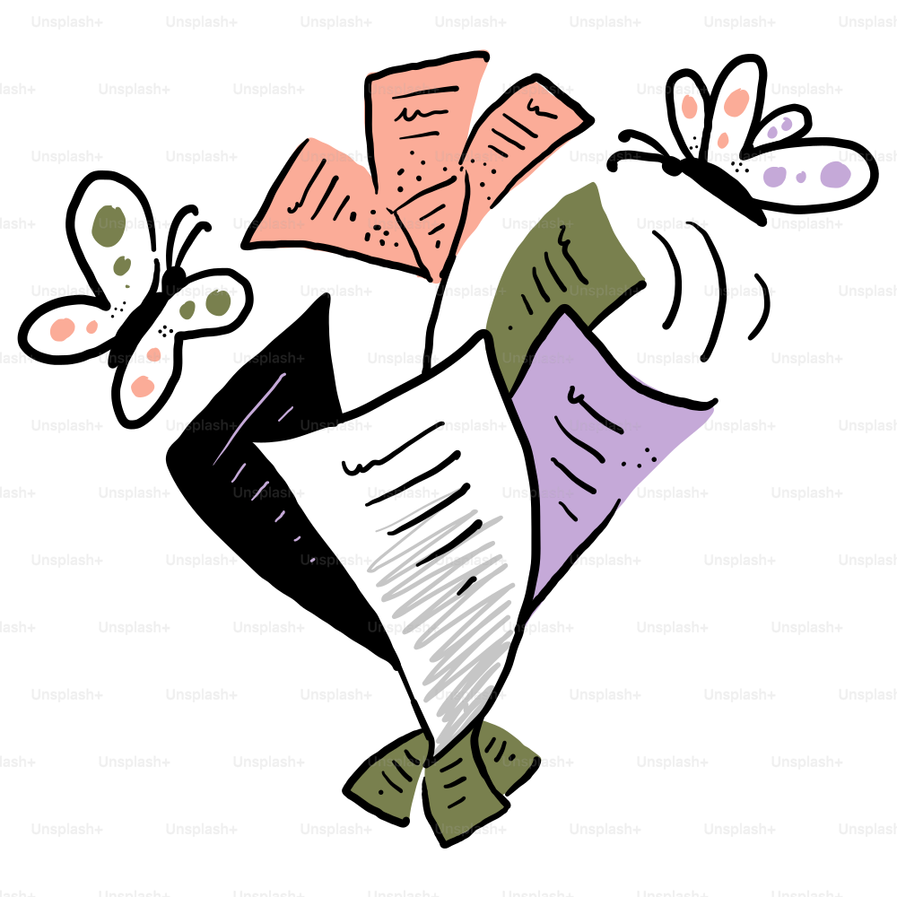 Un dibujo de una mariposa volando sobre un trozo de papel