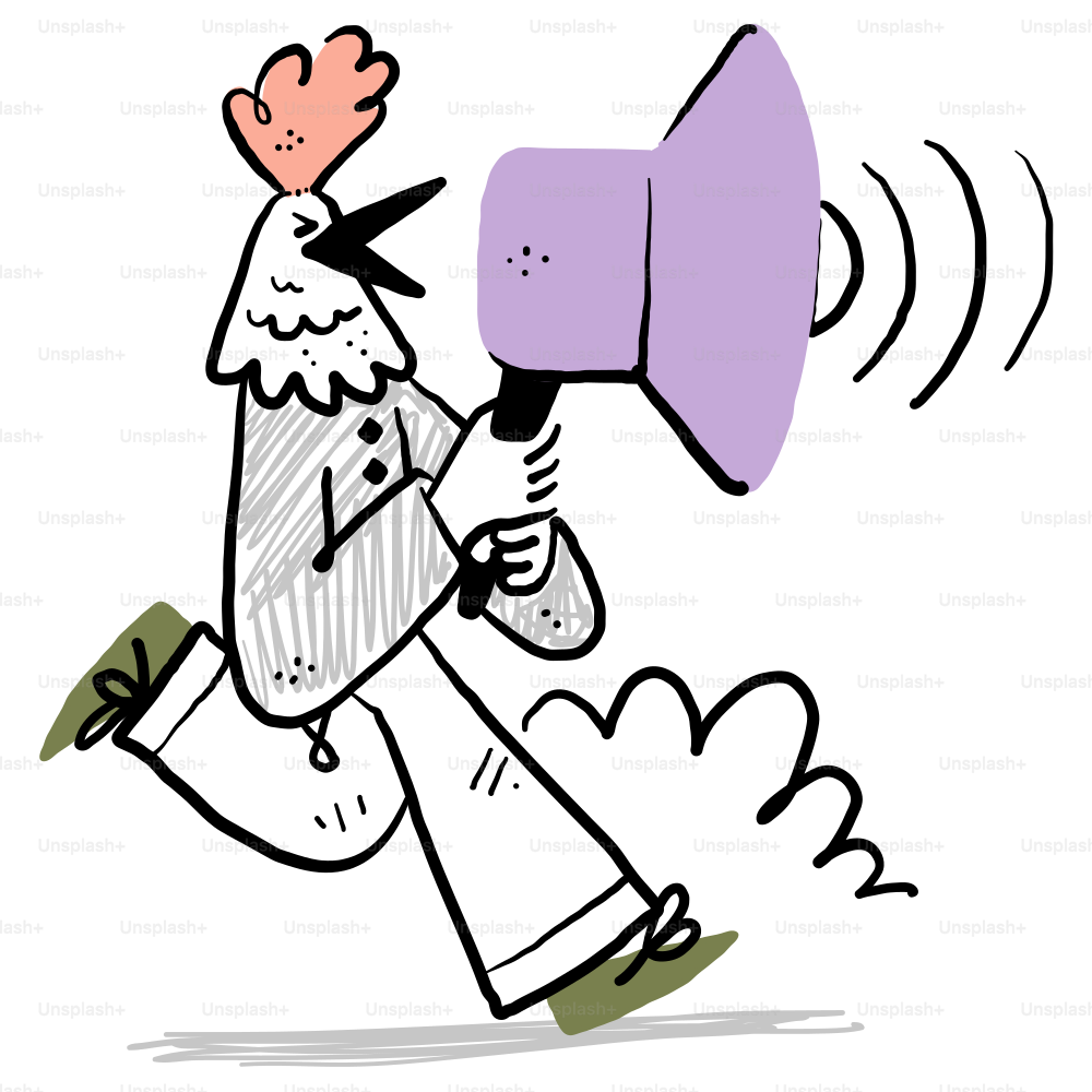 Eine Karikatur eines Mannes mit Megafon