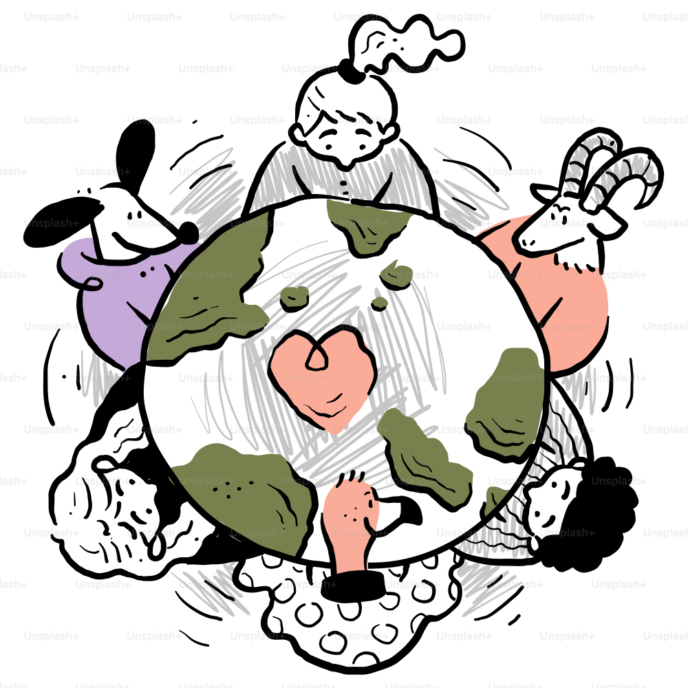 Un dessin d’un globe terrestre entouré de personnes