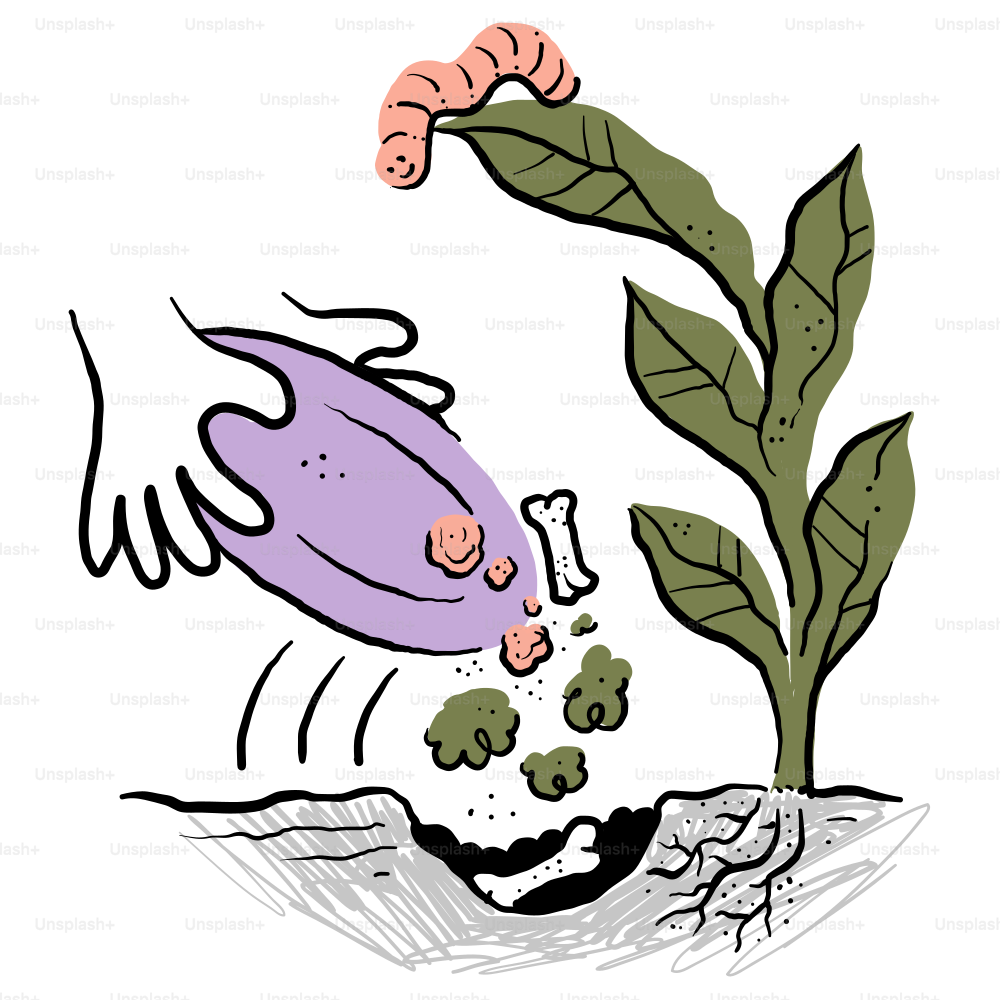 A drawing of a plant with a worm coming out of it