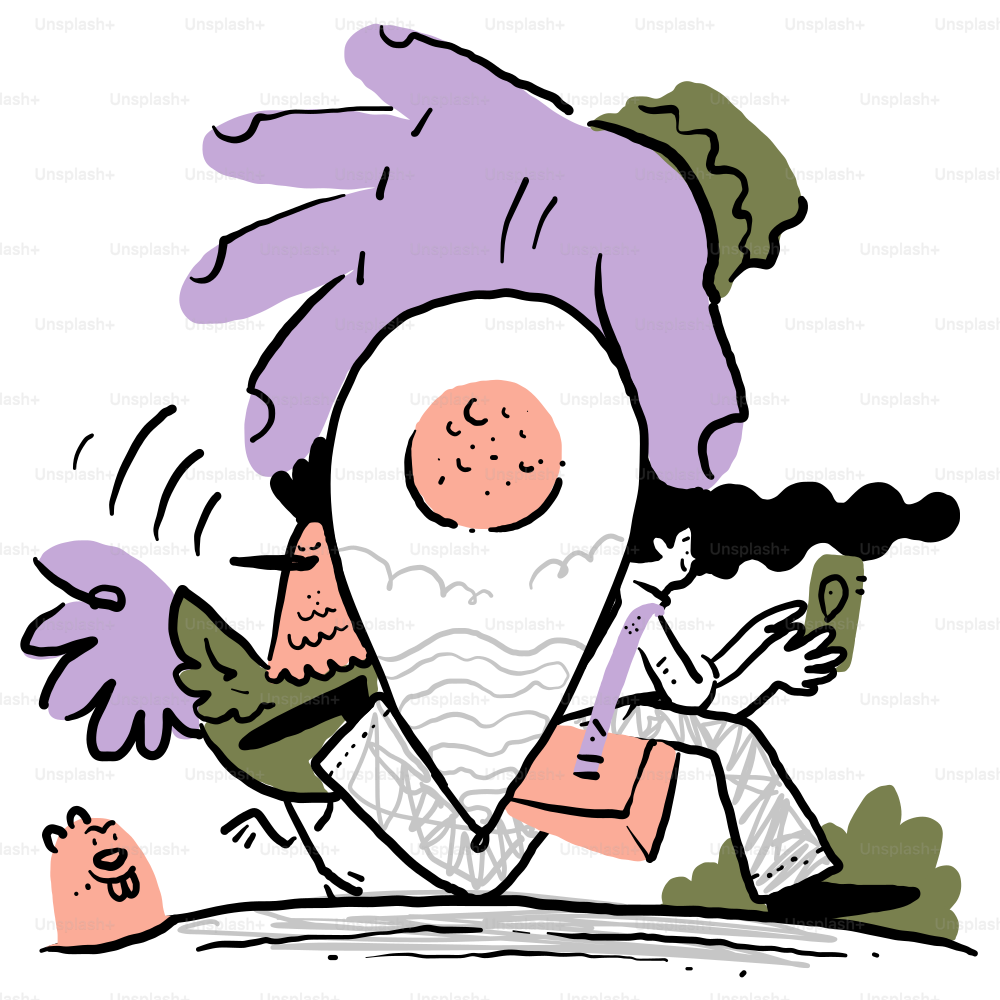 Eine Zeichnung einer Frau mit violetten Haaren