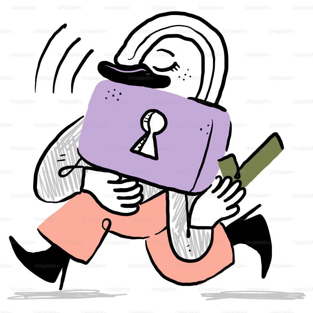 A cartoon of a person holding a padlock