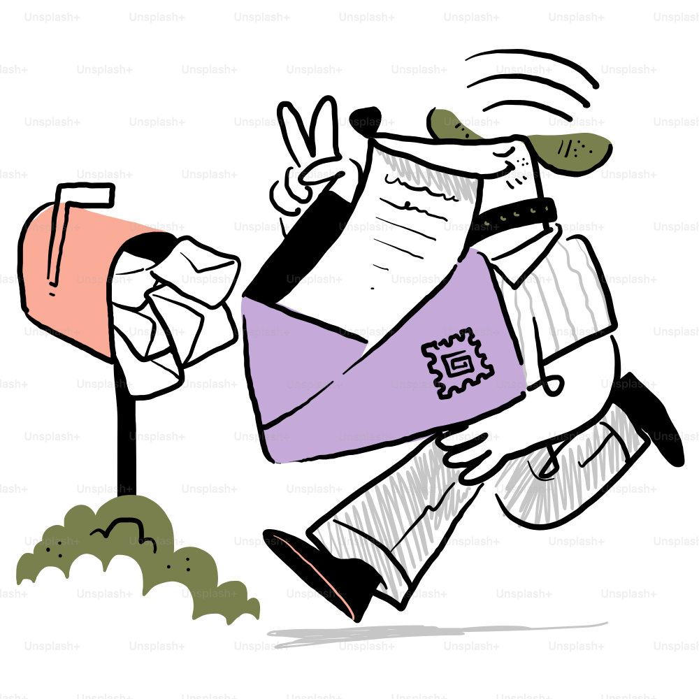 A cartoon of a man running with a mailbox