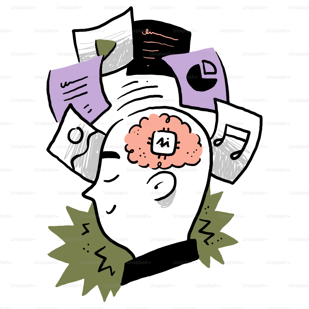 A drawing of a man with a flower in his hair