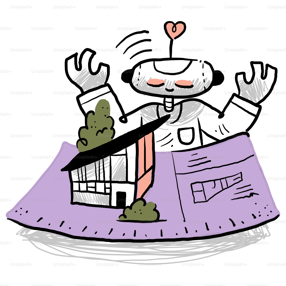 A drawing of a person on top of a building