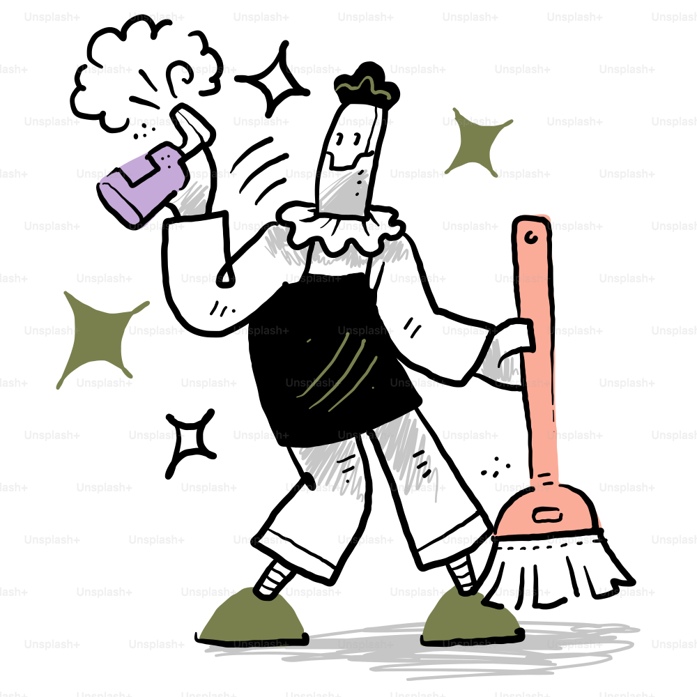A cartoon of a man with a broom
