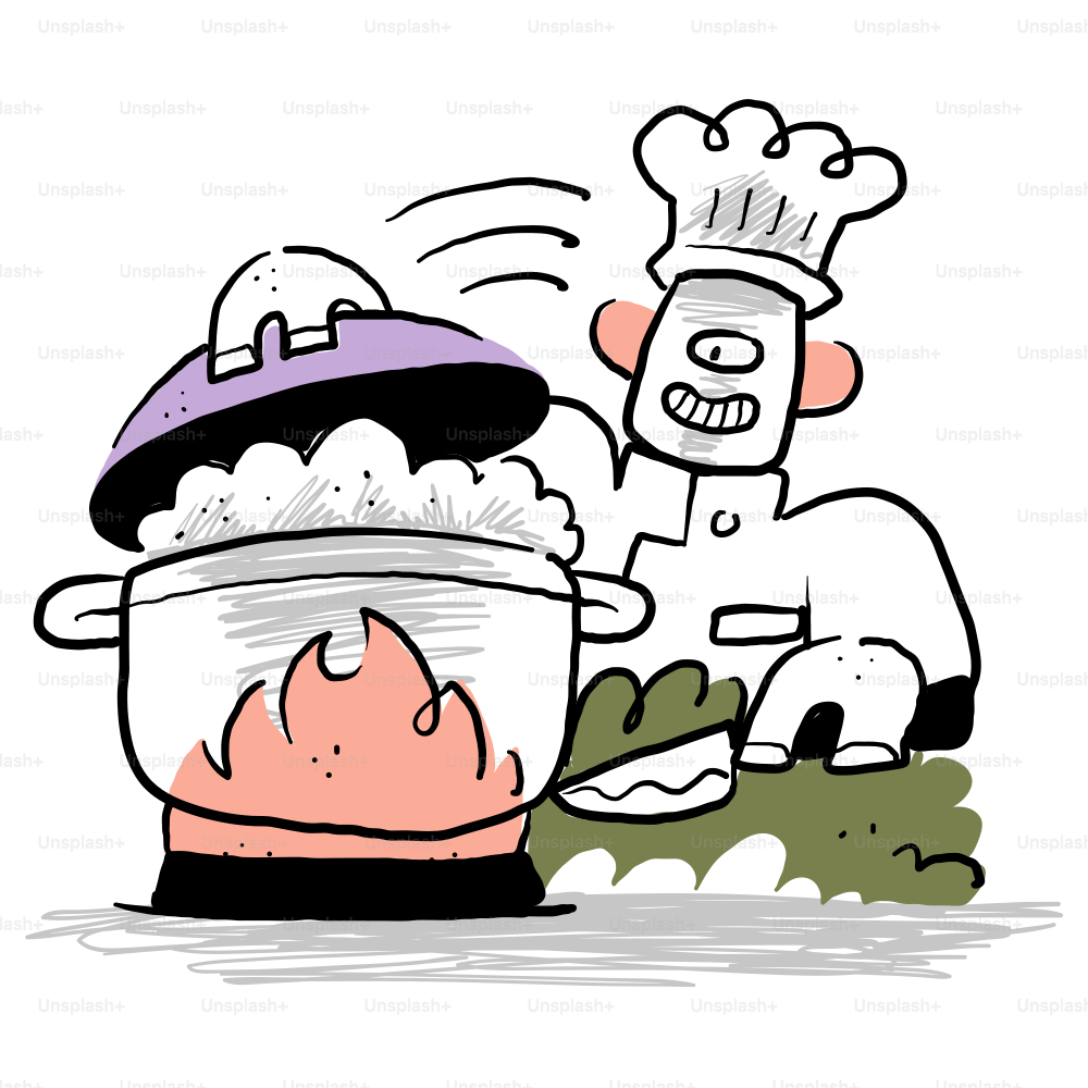 A cartoon of a chef cooking a pot of food