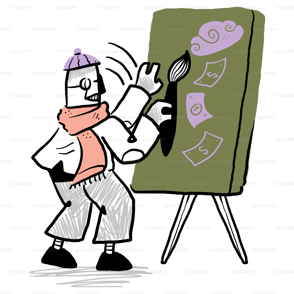 Une caricature d’un homme écrivant sur un tableau noir