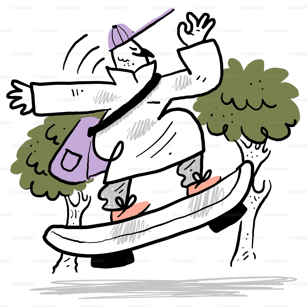 A drawing of a man riding a skateboard