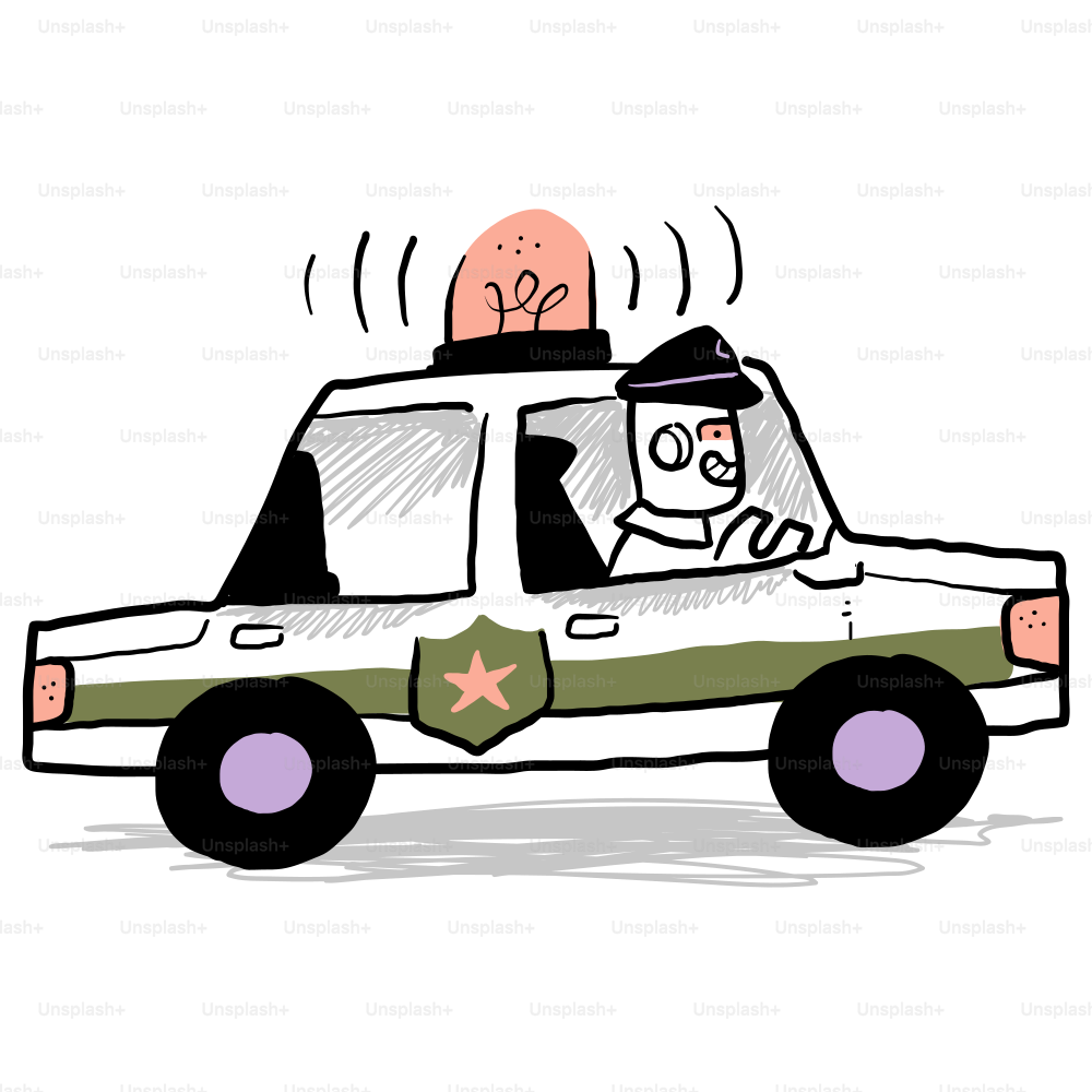 A cartoon of a man driving a car