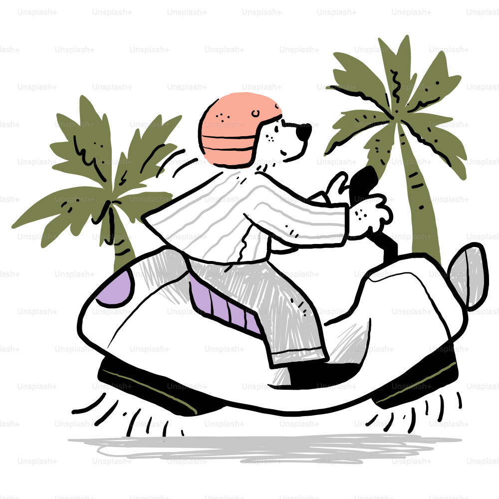 A drawing of a man riding a jet ski