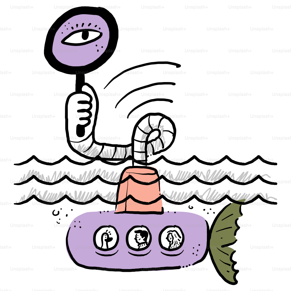 A drawing of a person in a boat with a steering wheel